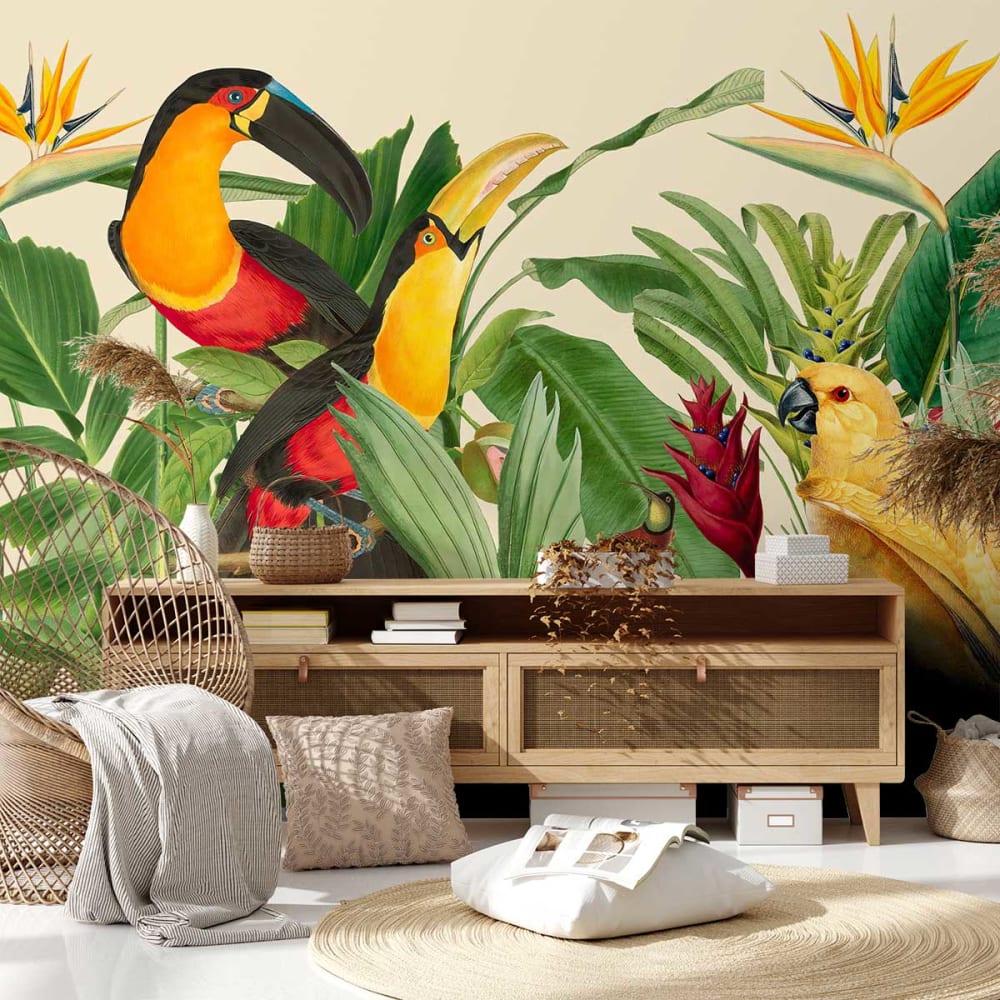 Hexoa Tapete Garten der Vögel 364x270cm style landhaus Mehrfarbig Vlies