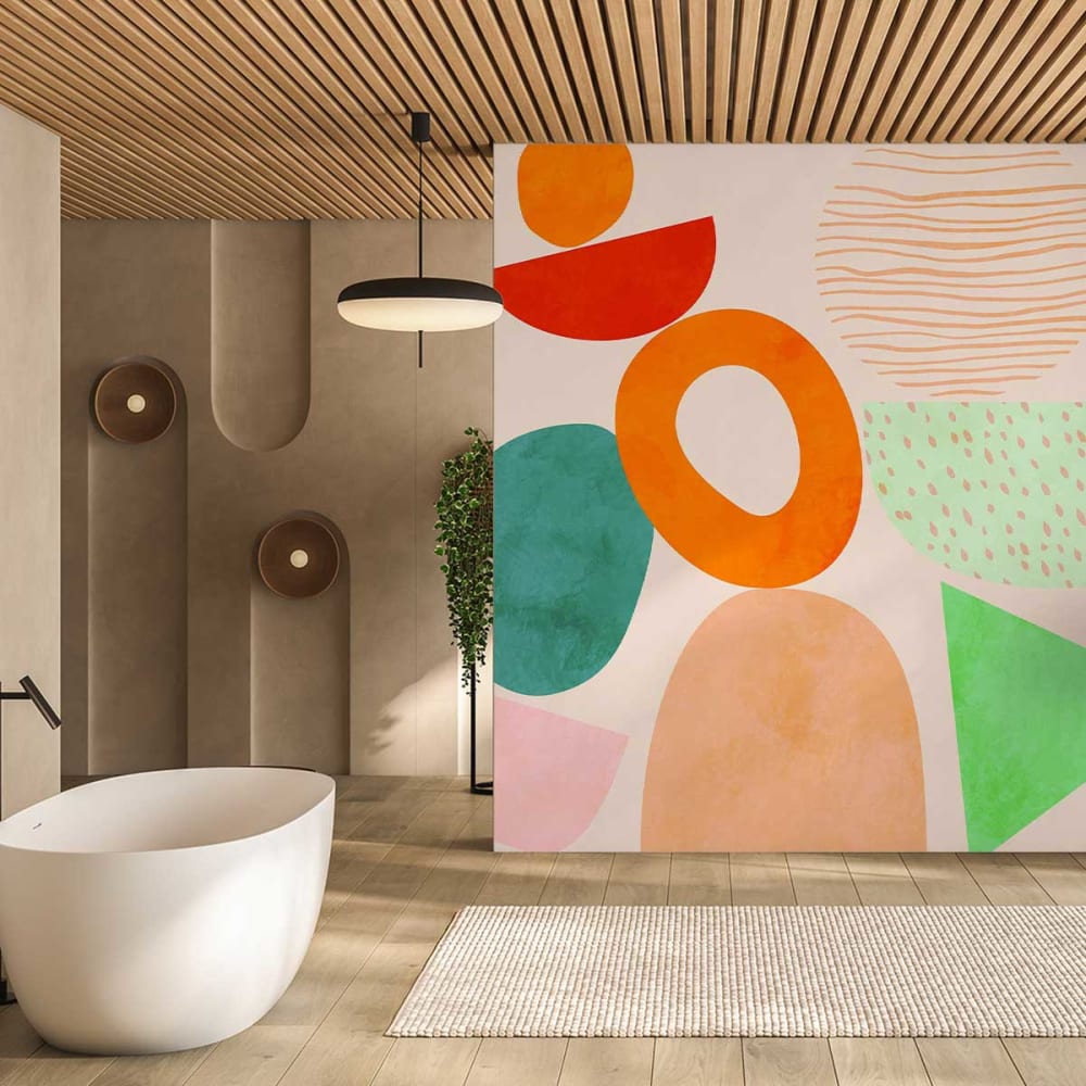 Hexoa Tapete Spiel aus Rosa Formen 260x270cm style seaside Mehrfarbig Vlies