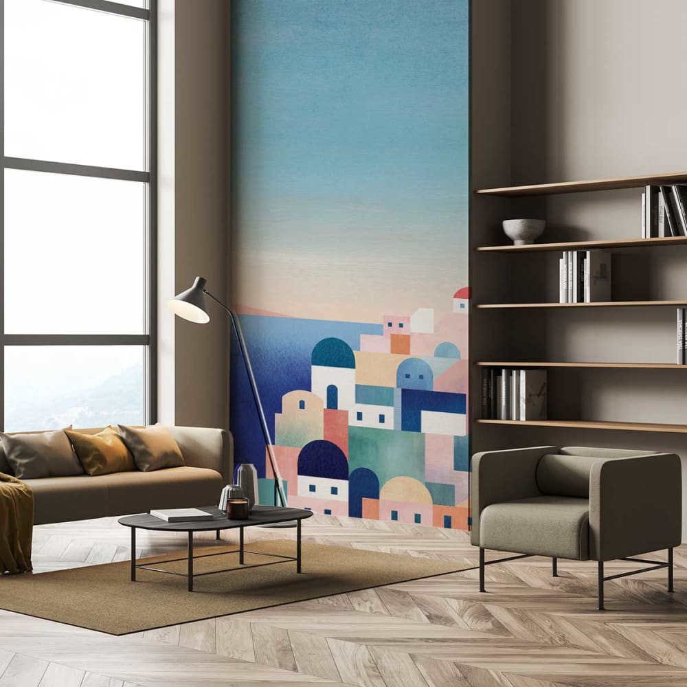 Hexoa Tapete Blick auf Fira 156x270cm style landhaus Mehrfarbig Vlies
