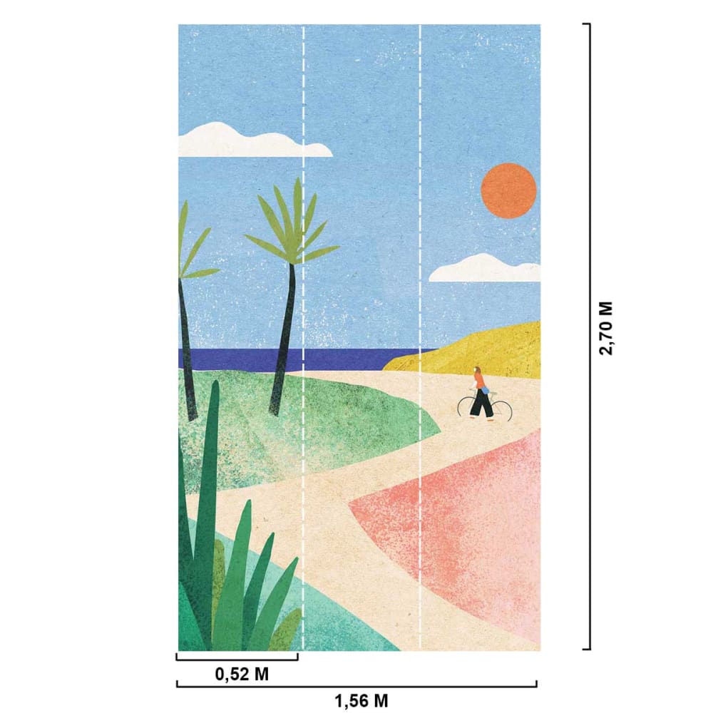 Papier peint la plage à vélo 156x270 cm