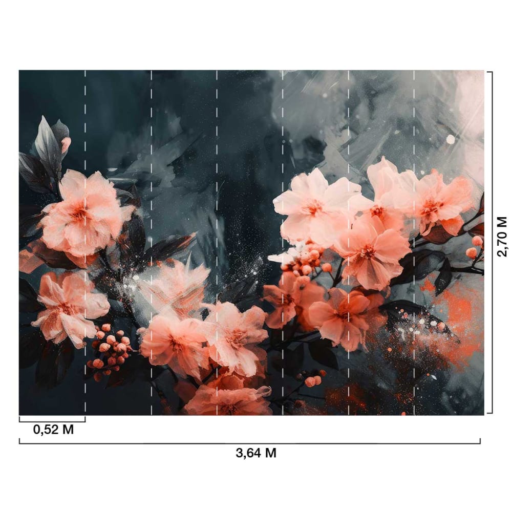 Papier peint roses sur gris 364x270 cm — vue 3
