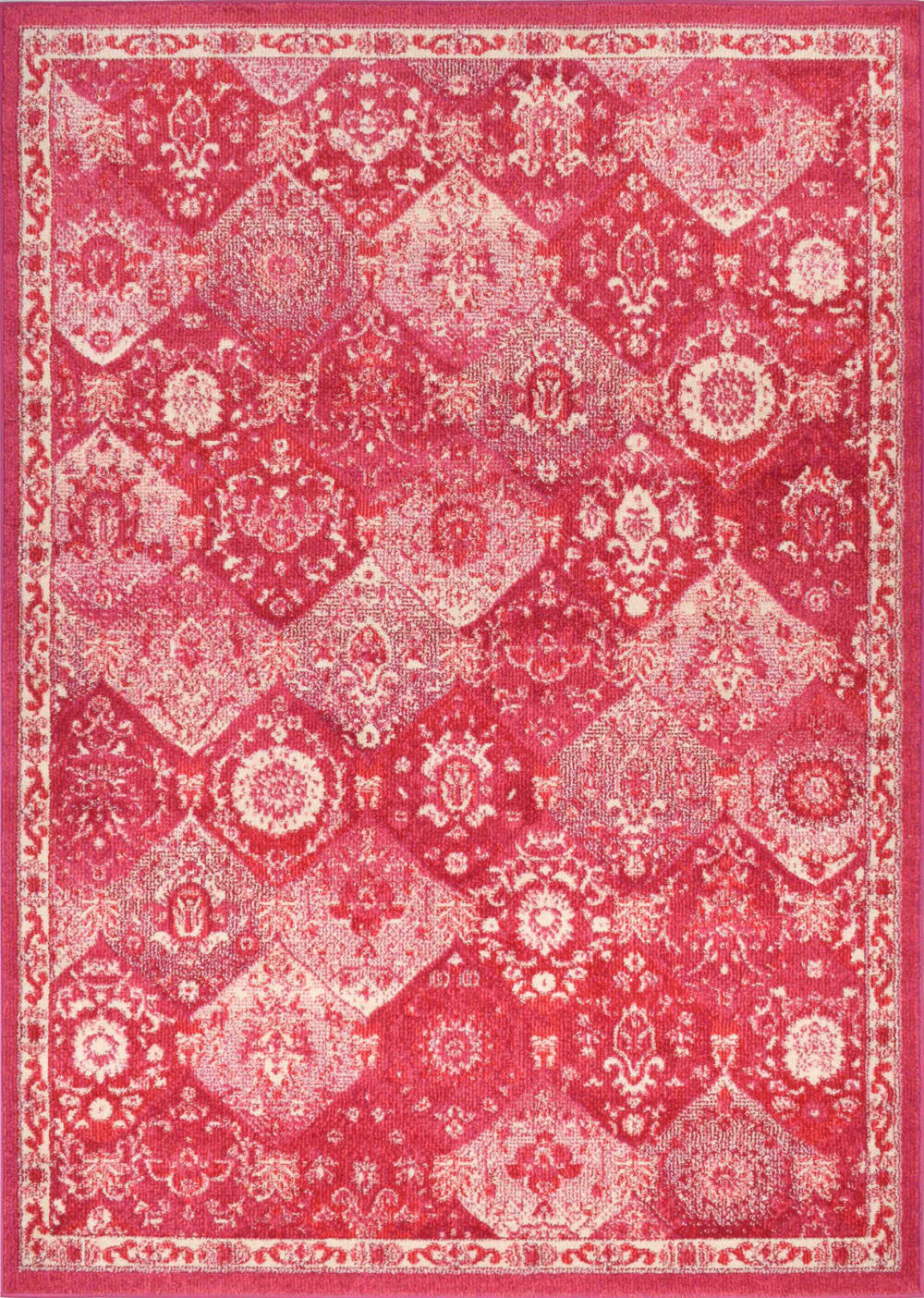 Tapis salon vintage en laine artificielle rose framboise 120x170