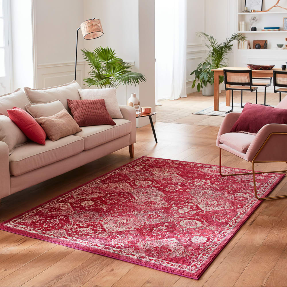 Tapis salon vintage en laine artificielle rose framboise 120x170 — vue 3