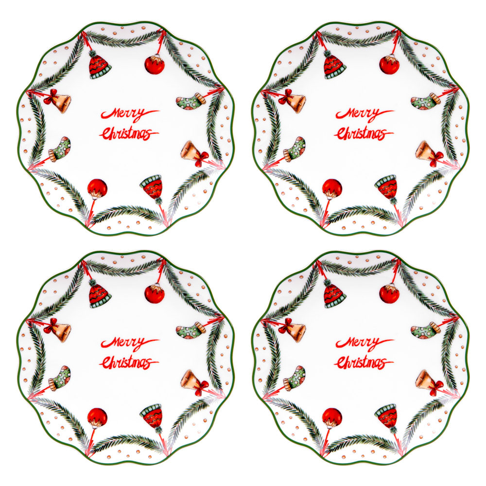 Coffret de 4 assiettes à dessert 21 cm multicolores en porcelaine