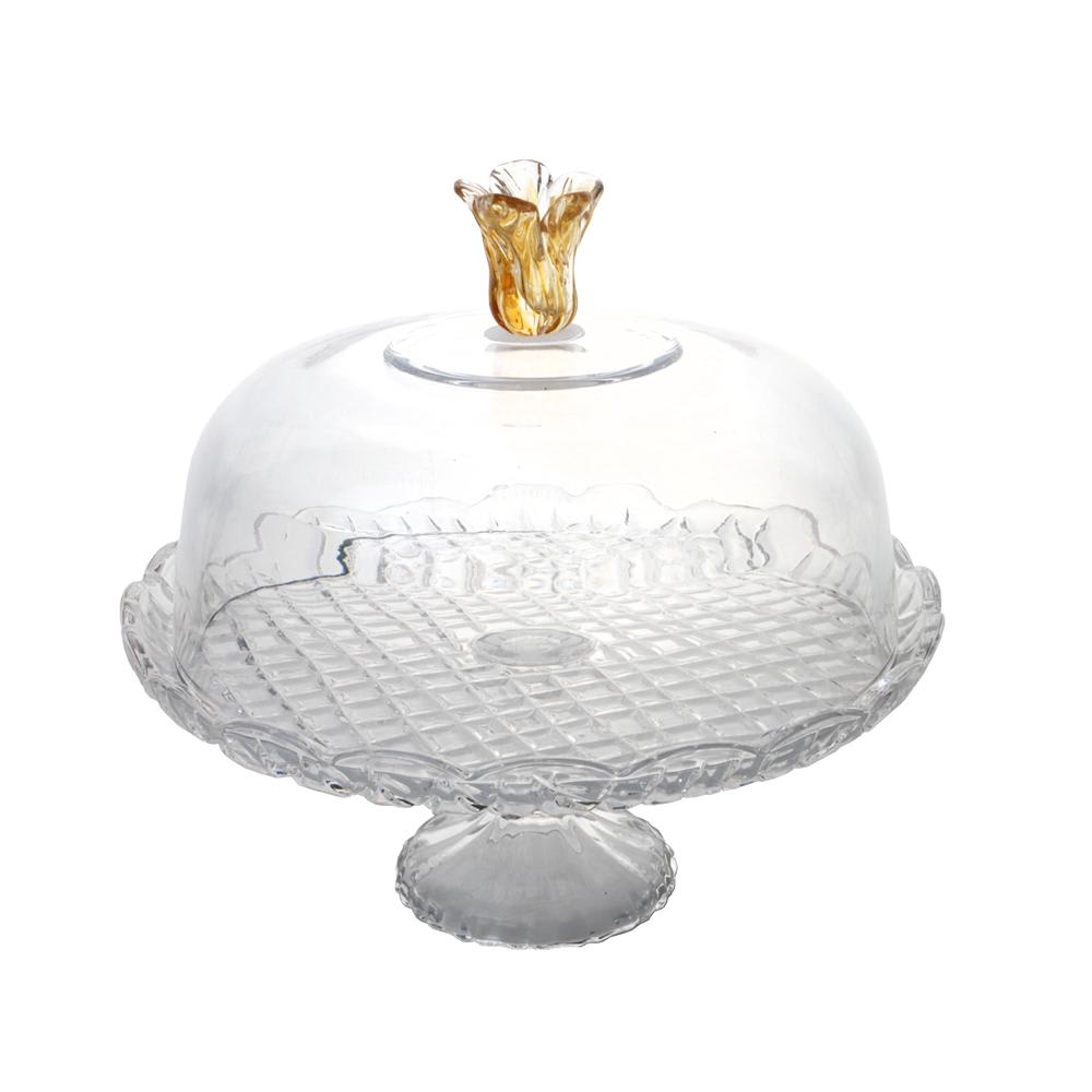 Cloche sur pied fleur en verre 30 cm transparent / cristal