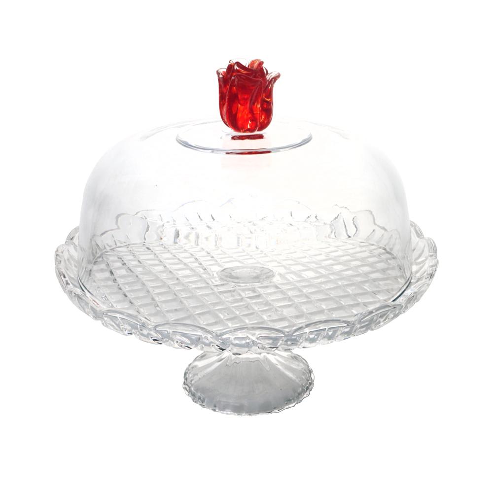 Cloche sur pied rose en verre 30 cm transparent / cristal