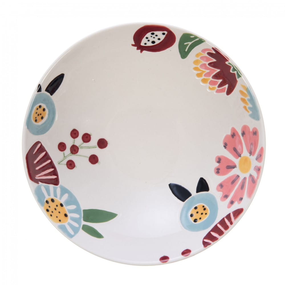 Lot de 6 assiettes creuses fleuries en grès 18,5 cm