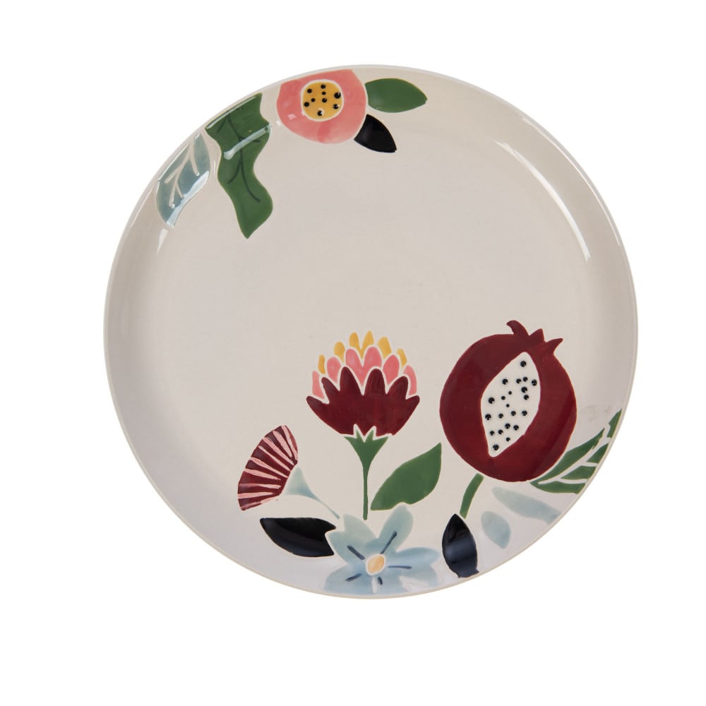 Lot de 6 assiettes plates fleuries en grès 25 cm