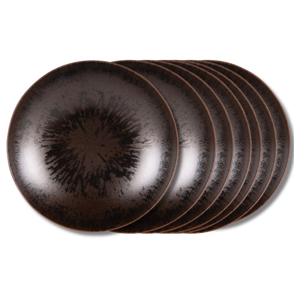 Lot de 6 assiettes plates marron en grès 27 cm Lot de 6 assiettes plates marron en grès 27 cm