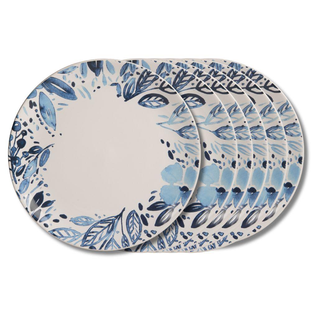 Lot de 6 assiettes plates jardin bleu 27 cm en faïence Lot de 6 assiettes plates jardin bleu 27 cm en faïence