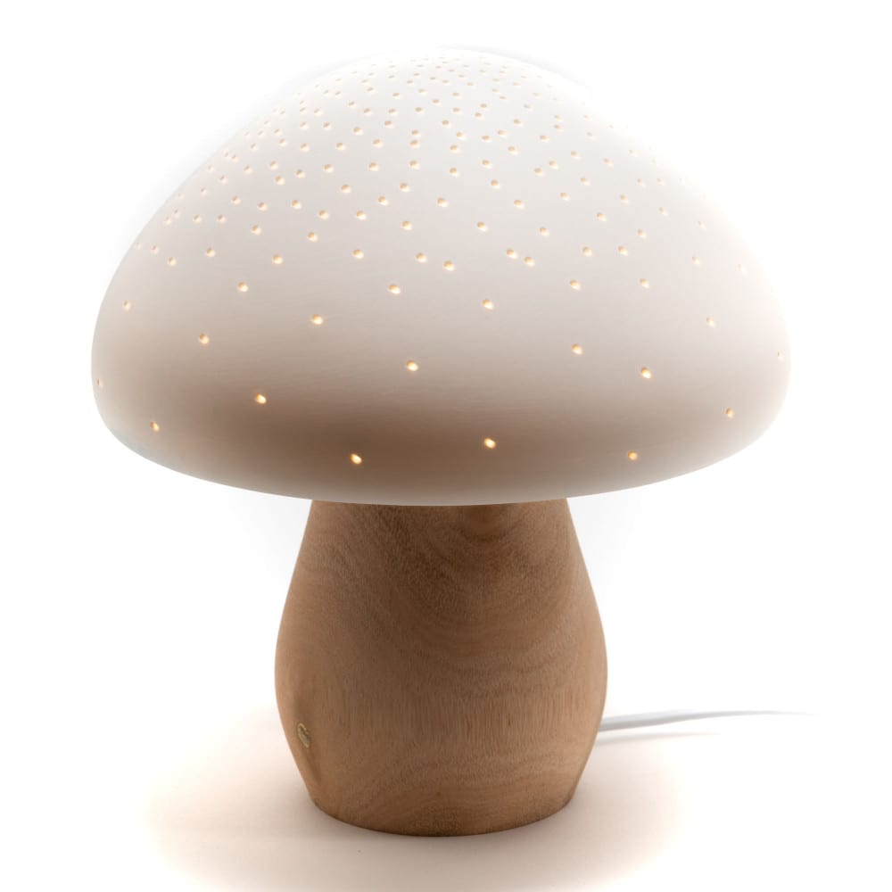 Lampe champignon he en porcelaine 21,9 cm blanc