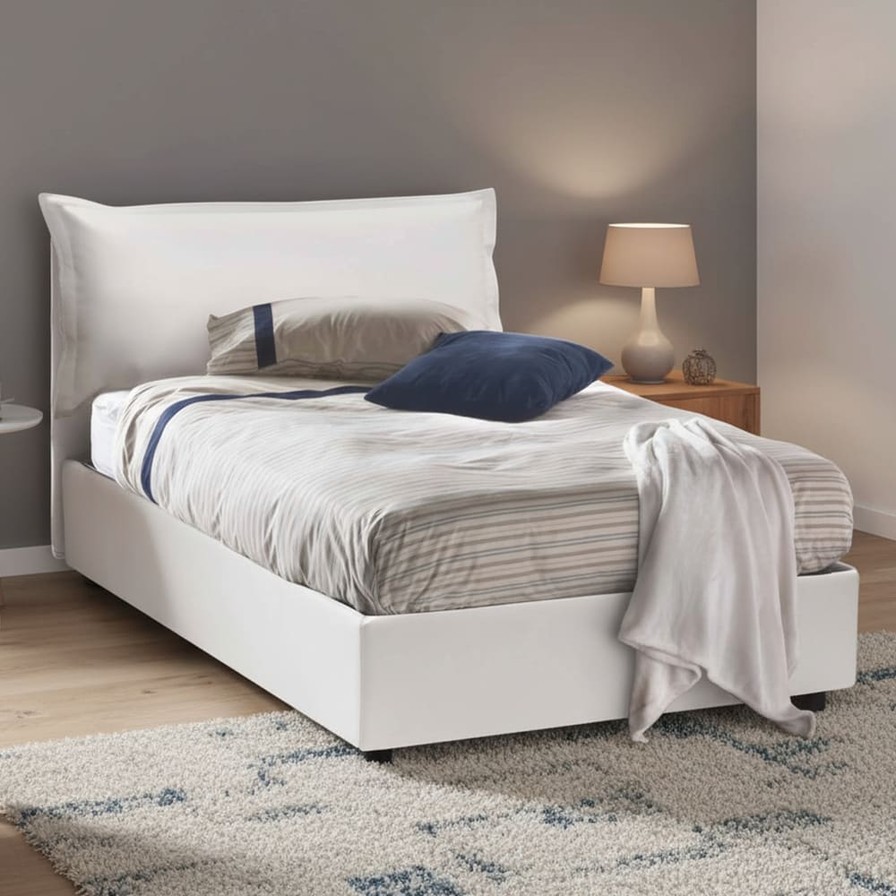 Queensize-Bett aus weißem Kunstleder 120x190 cm - Maisons Du