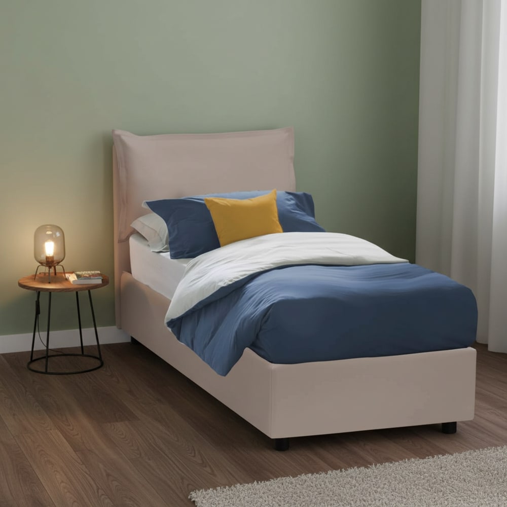 Lit simple en tissu tourterelle 90x200 cm - Maisons du Monde