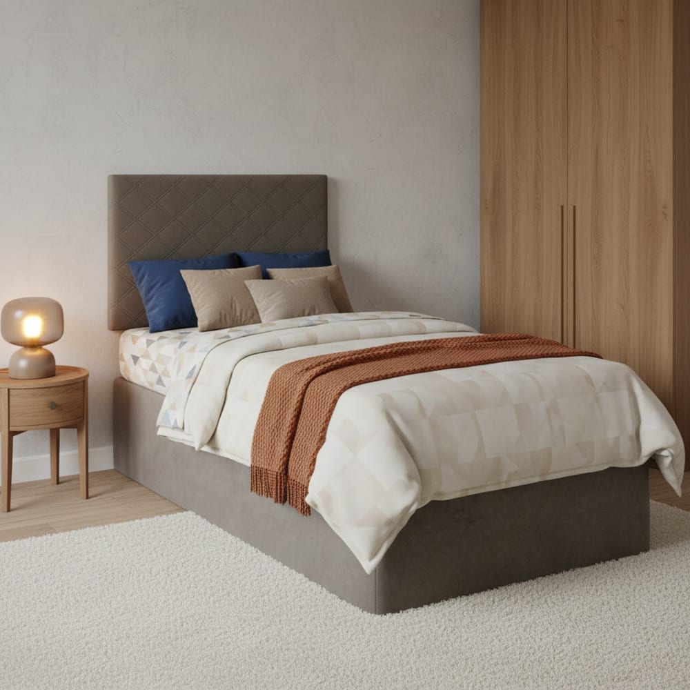 Lit simple en tissu tourterelle 80x190 cm - Maisons du Monde