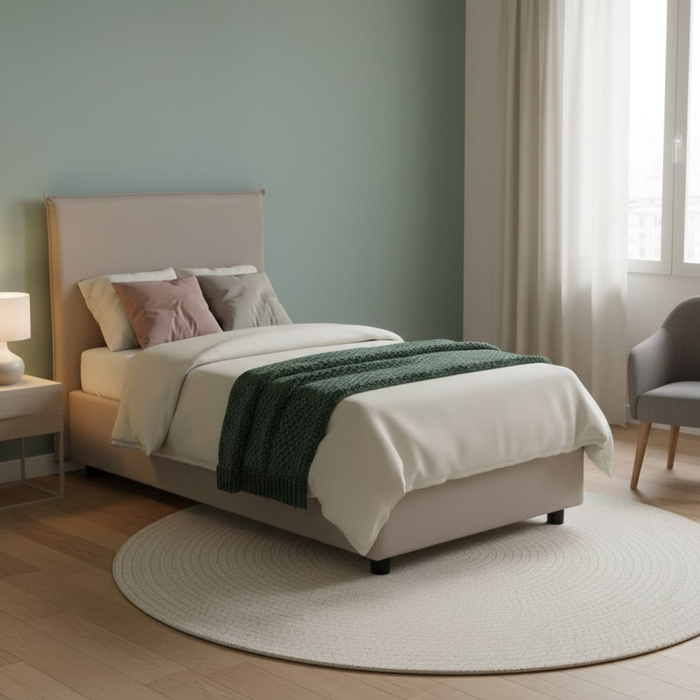 Einzelbett aus taubengrauem Stoff 80x190 cm - Maisons Du Monde