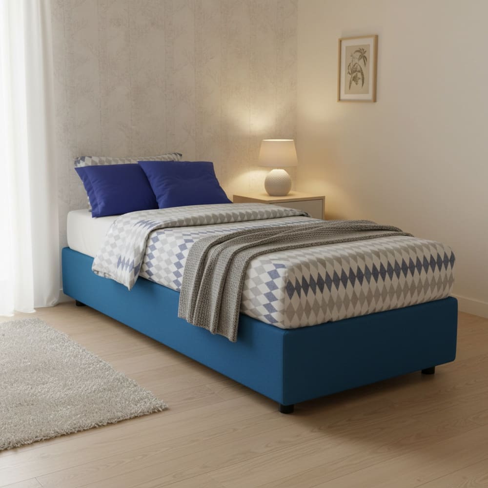 Einzelbett aus blauem Stoff 80x190 cm - Maisons Du Monde