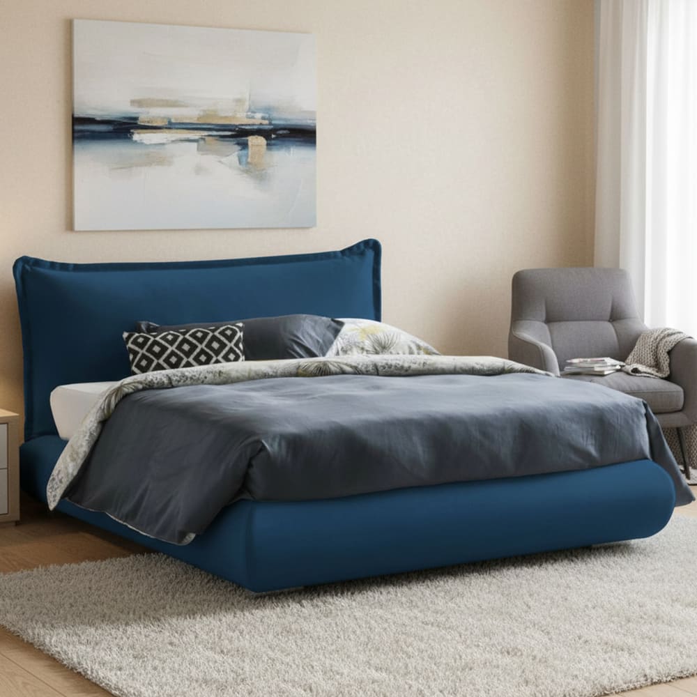 Doppelbett aus blauem Stoff 160x190 cm - Maisons Du Monde