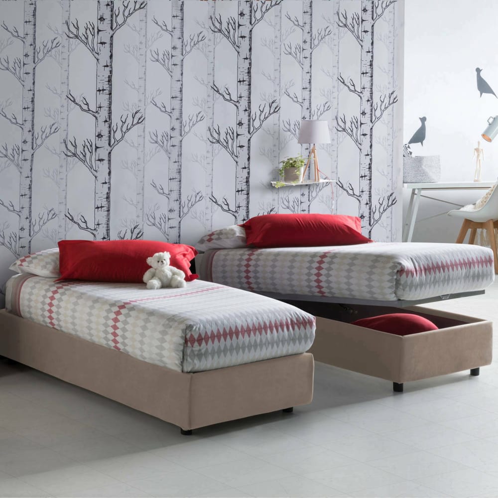 Einzelbett aus taubengrauem Stoff 80x190 cm - Maisons Du Monde
