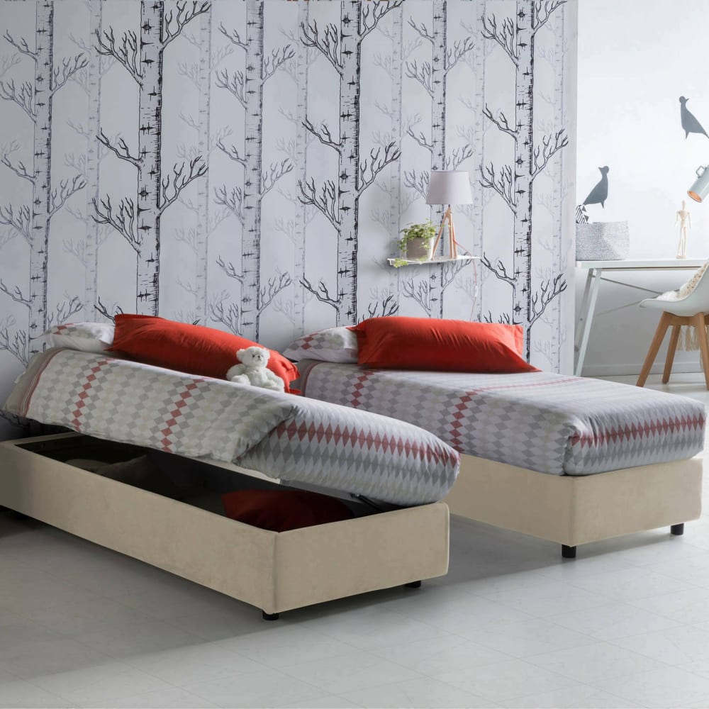 Lit simple en tissu beige 80x190 cm - Maisons du Monde