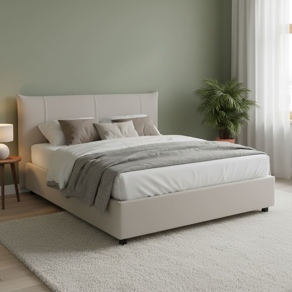 Lit double en tissu blanc 160x200cm - Maisons du Monde