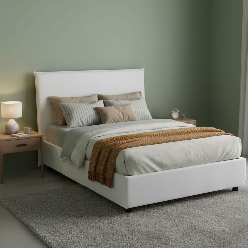 Queensize-Bett aus weißem Stoff 120x190 cm - Maisons Du Monde