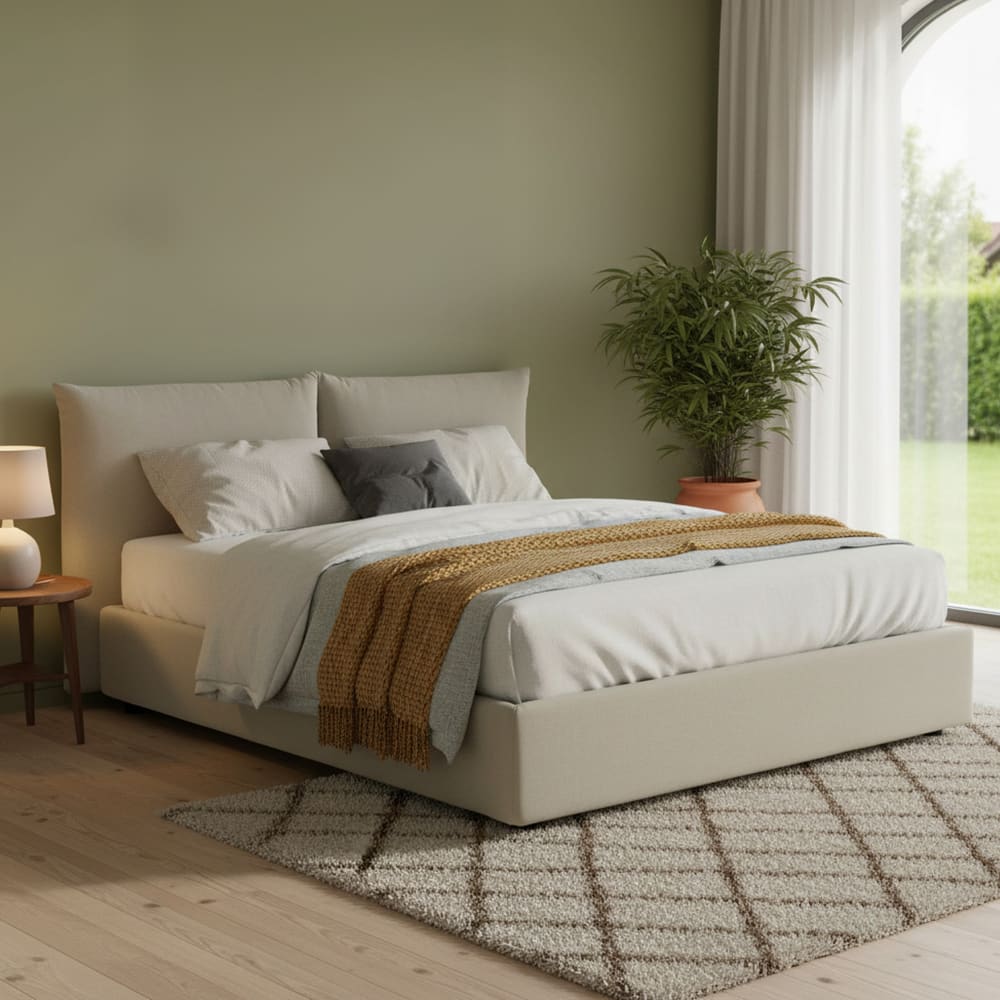 Doppelbett aus beigem Stoff 160x200 cm - Maisons Du Monde