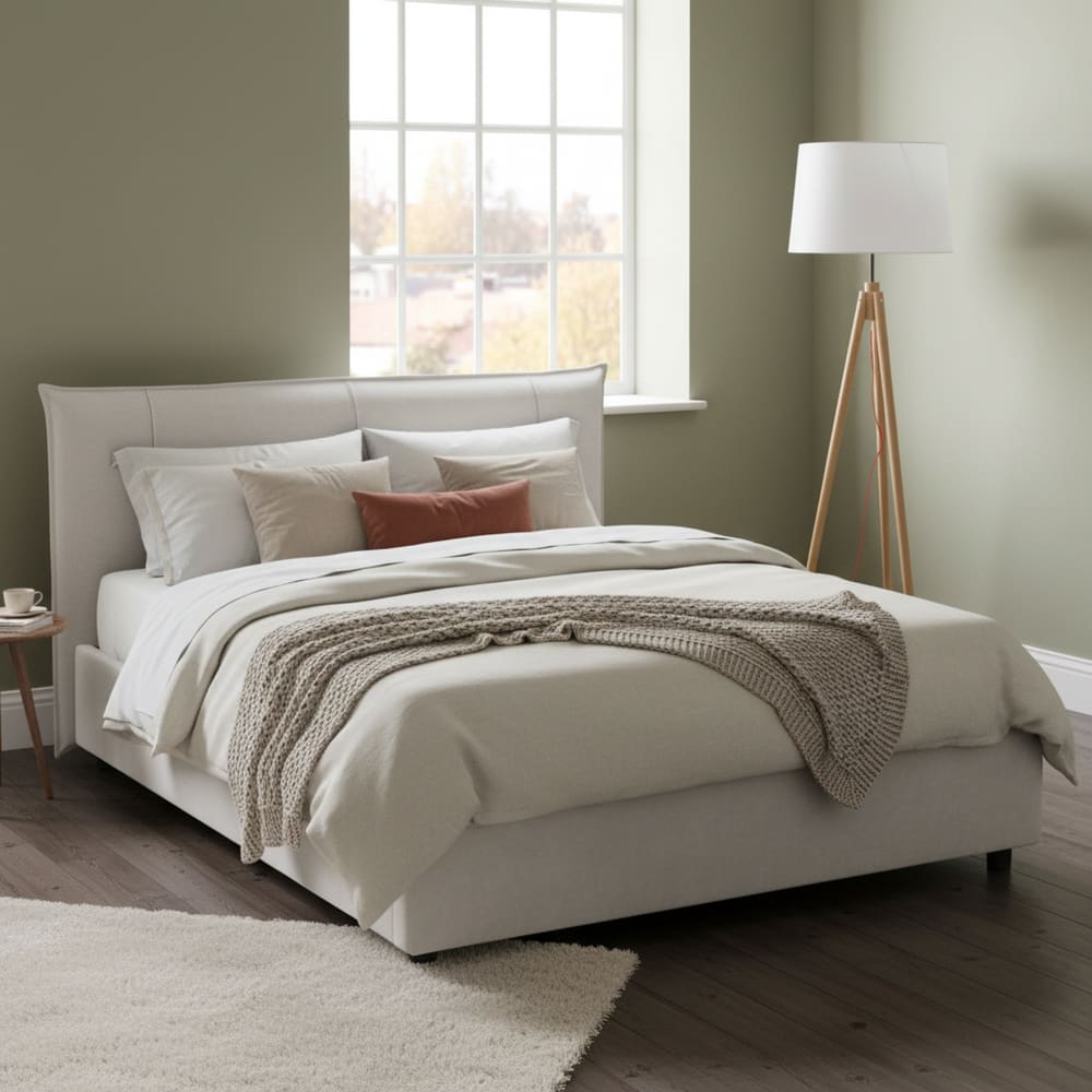 Lit double en tissu blanc 160x200cm - Maisons du Monde