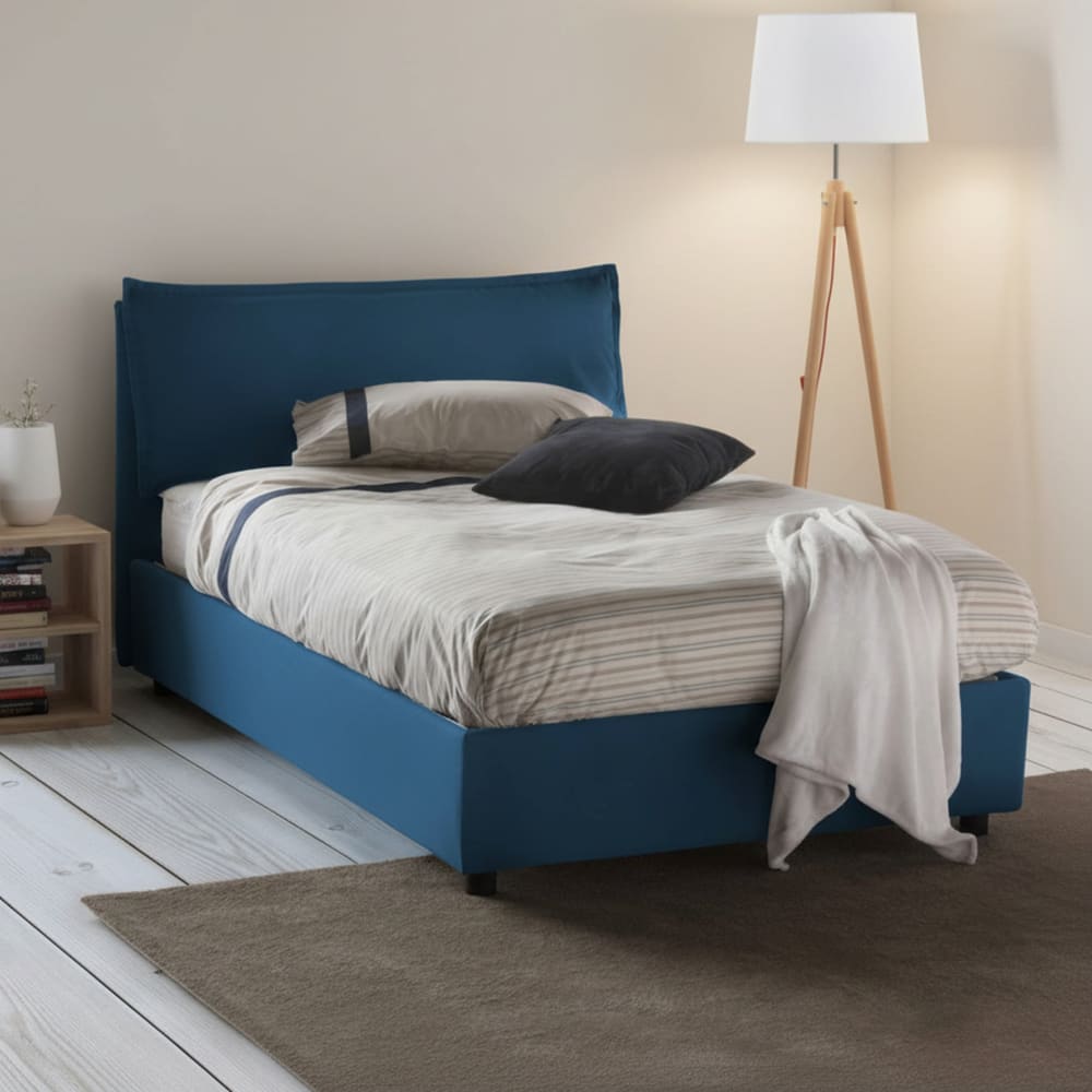 Lit demi-carré en tissu bleu 120x190 cm - Maisons du Monde
