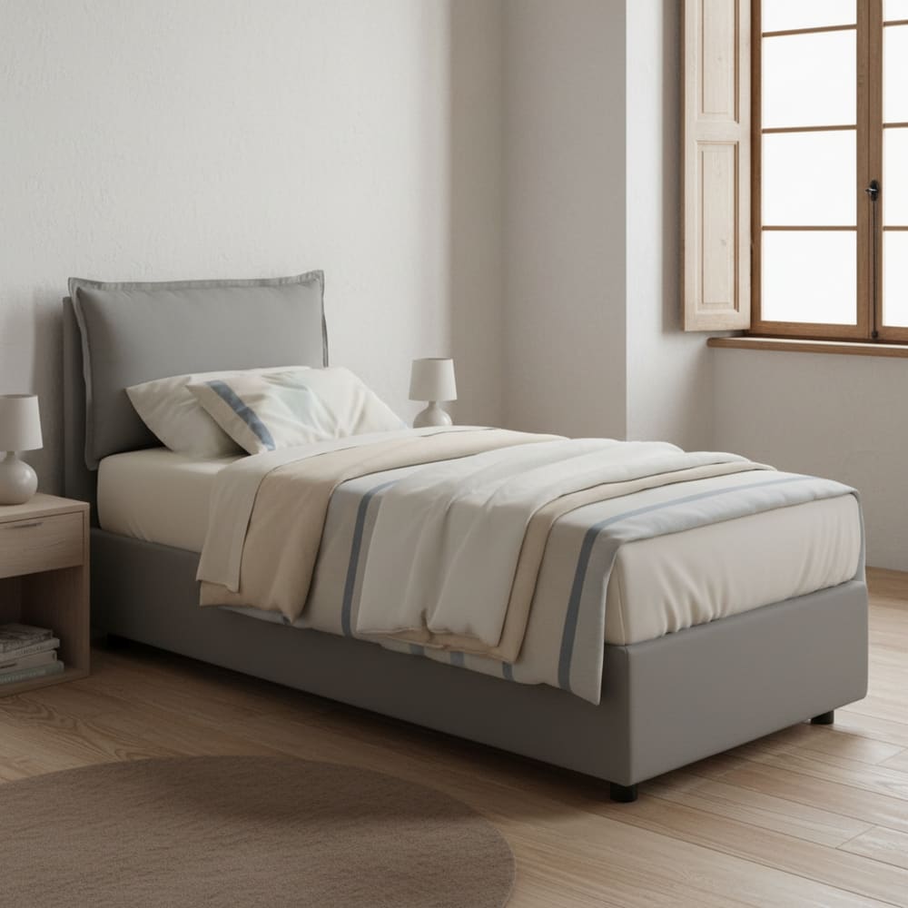 Einzelbett aus grauem Stoff 80x190 cm - Maisons Du Monde