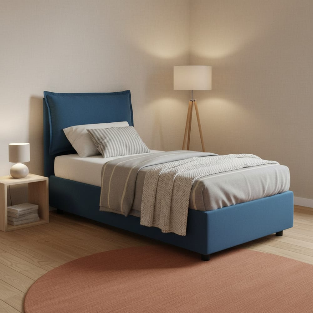 Einzelbett aus blauem Stoff 80x190 cm - Maisons Du Monde