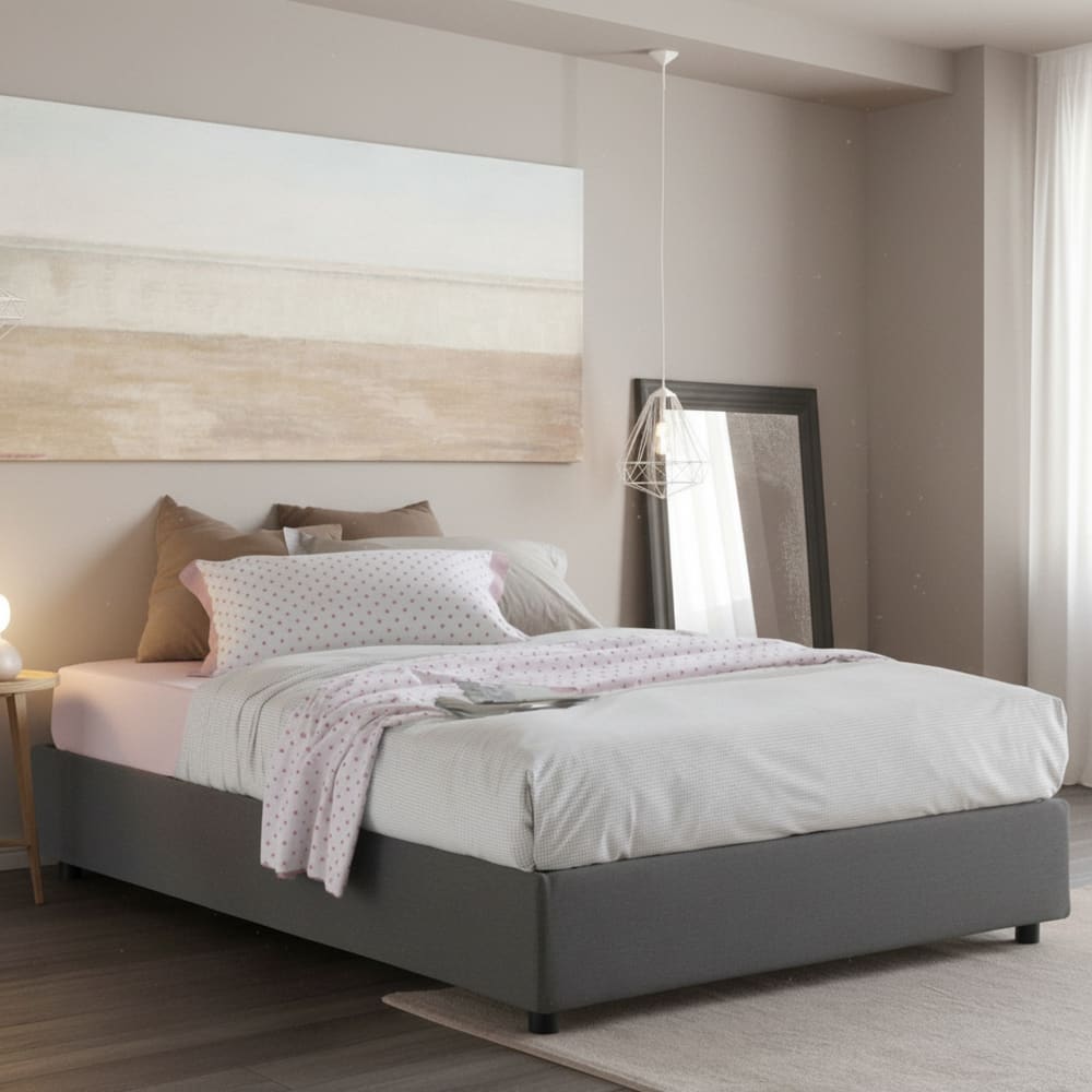 Doppelbett aus grauem Stoff 160x190 cm - Maisons Du Monde