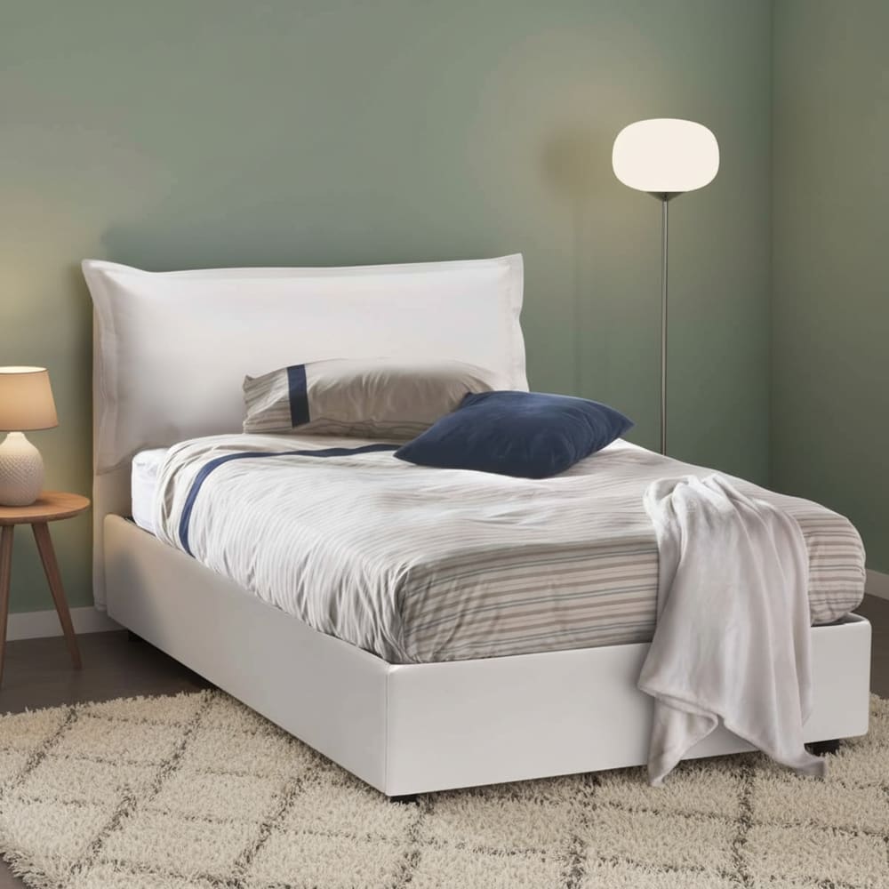 Lit demi-carré en simili cuir blanc 120x200 cm - Maisons du Monde