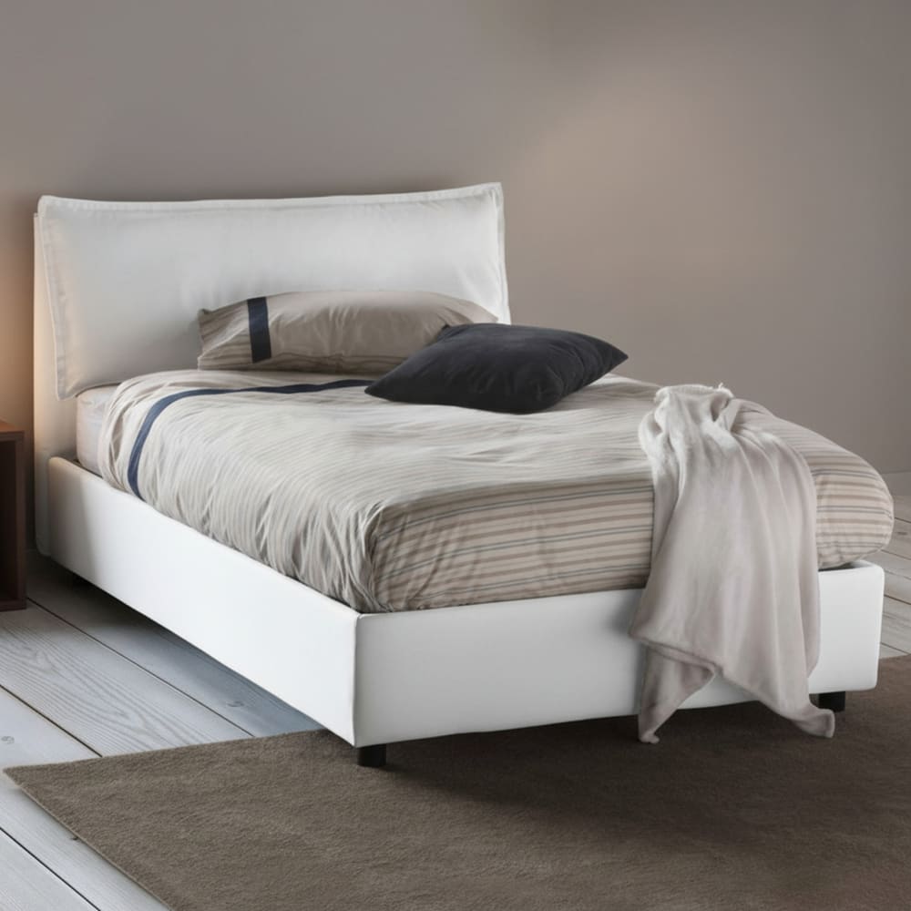 Lit demi-carré en tissu blanc 120x190 cm - Maisons du Monde