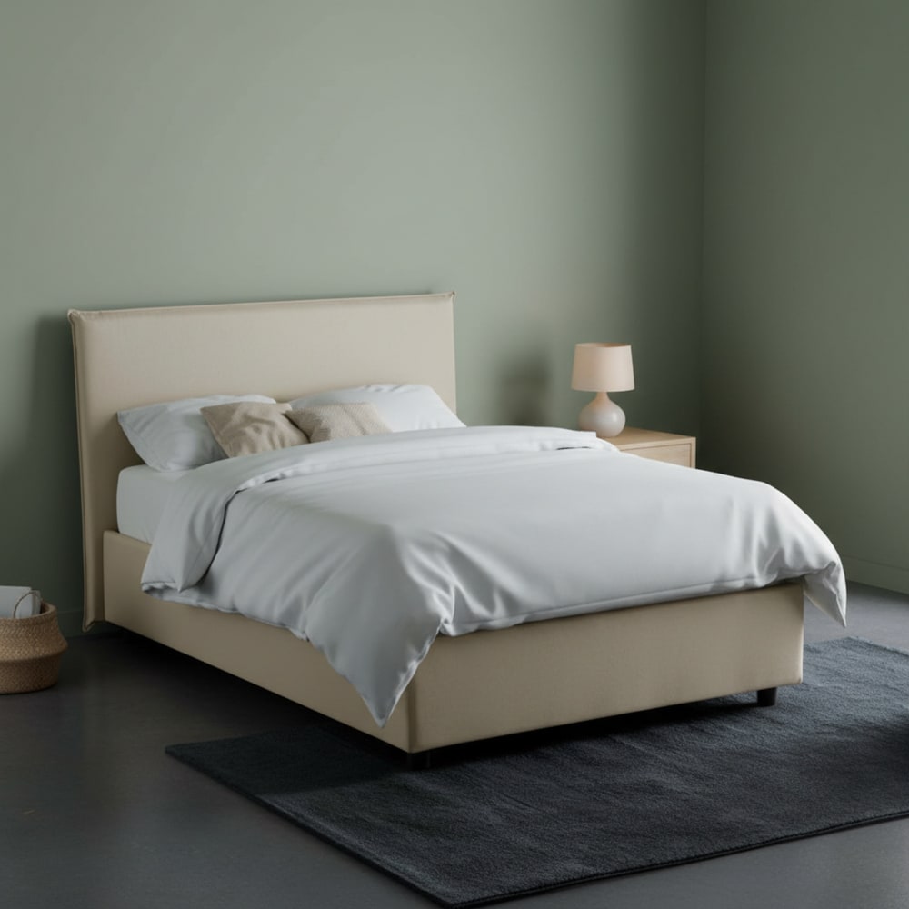 Queensize-Bett aus beigem Stoff 120x190 cm - Maisons Du Monde
