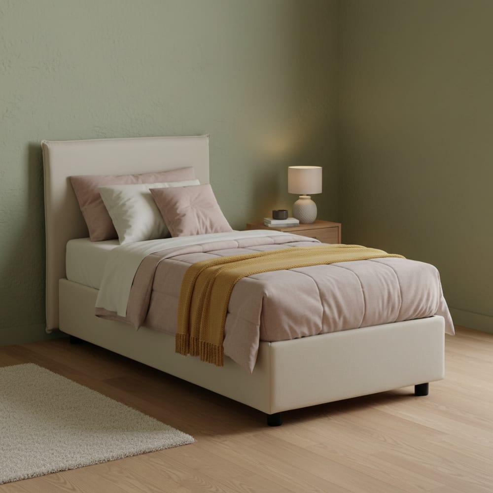 Lit simple en tissu beige 80x190 cm - Maisons du Monde