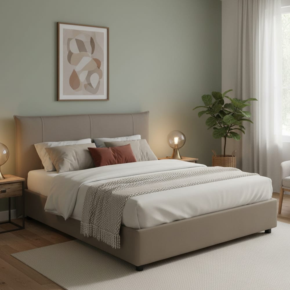 Lit double en tissu tourterelle 160x200cm - Maisons du Monde