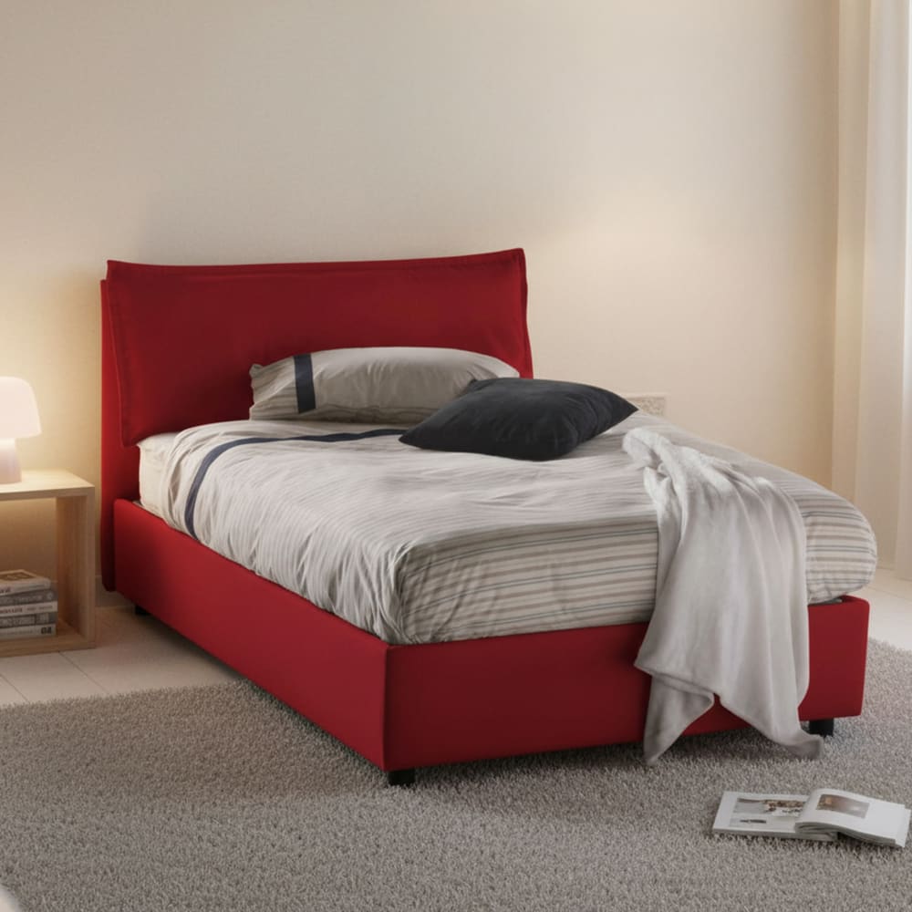 Lit demi-carré en tissu rouge 120x190 cm - Maisons du Monde