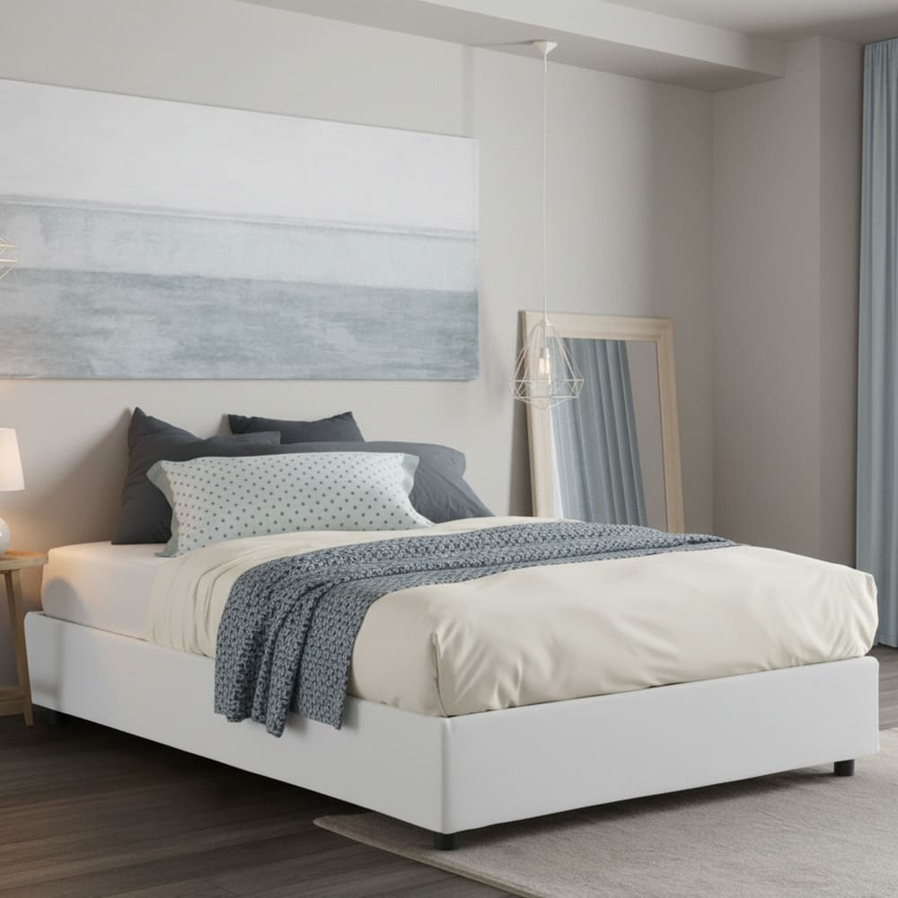 Lit double en tissu blanc 160x200cm - Maisons du Monde