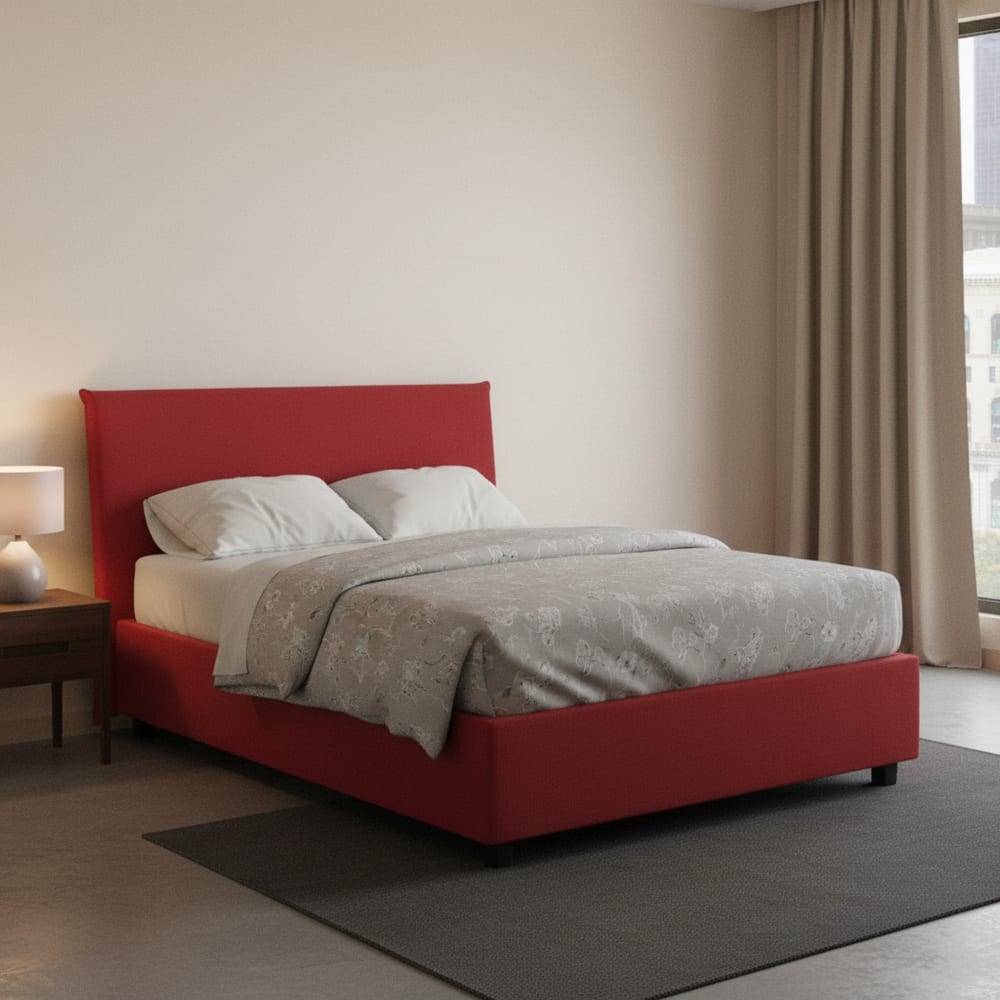 Lit demi-carré en tissu rouge 120x190 cm - Maisons du Monde