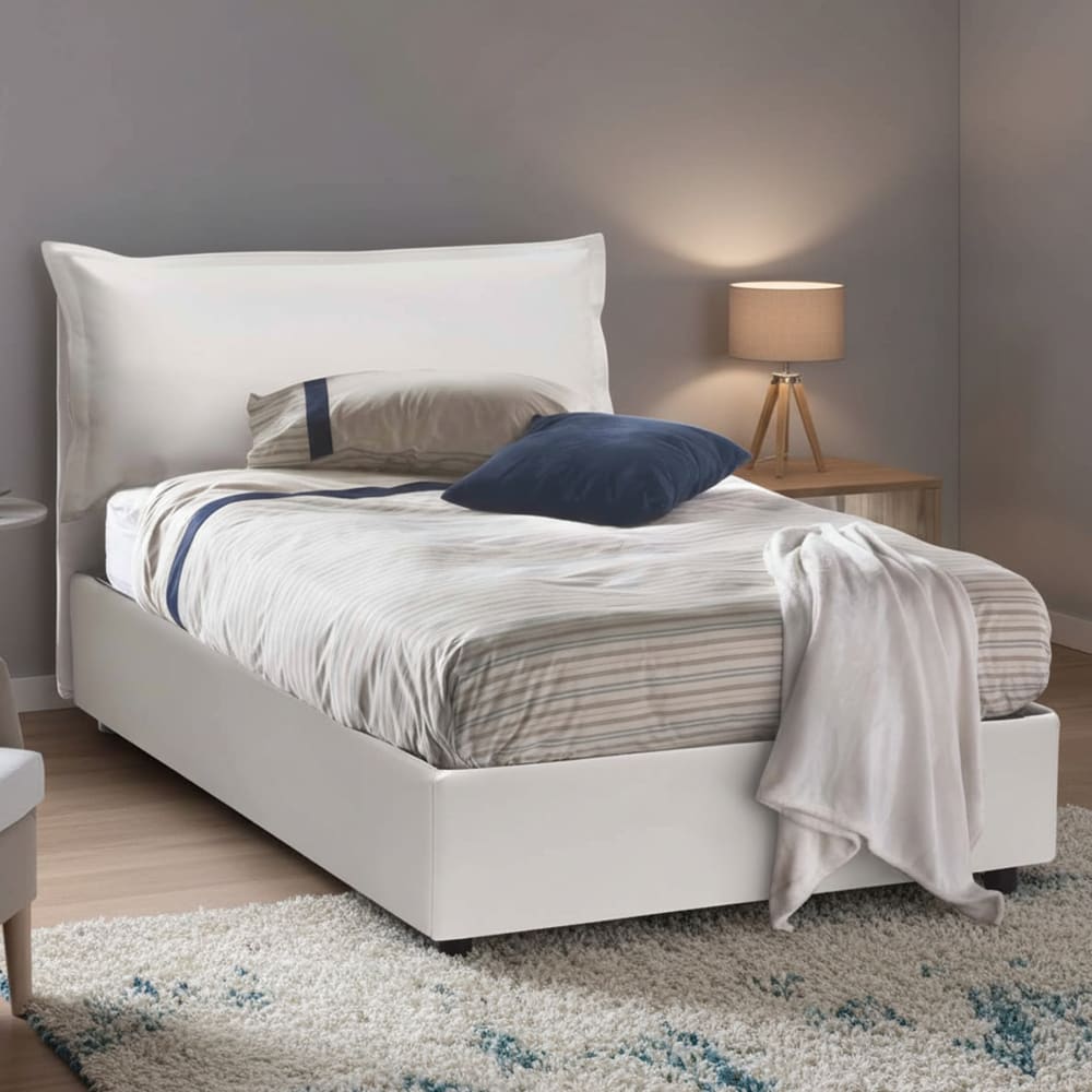 Lit demi-carré en simili cuir blanc 120x190 cm - Maisons du Monde