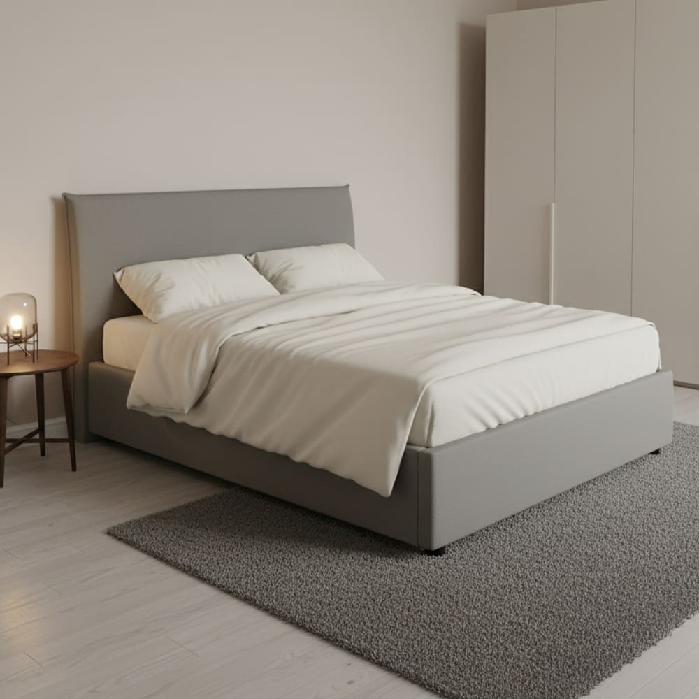 Lit demi-carré en tissu gris 120x190 cm - Maisons du Monde