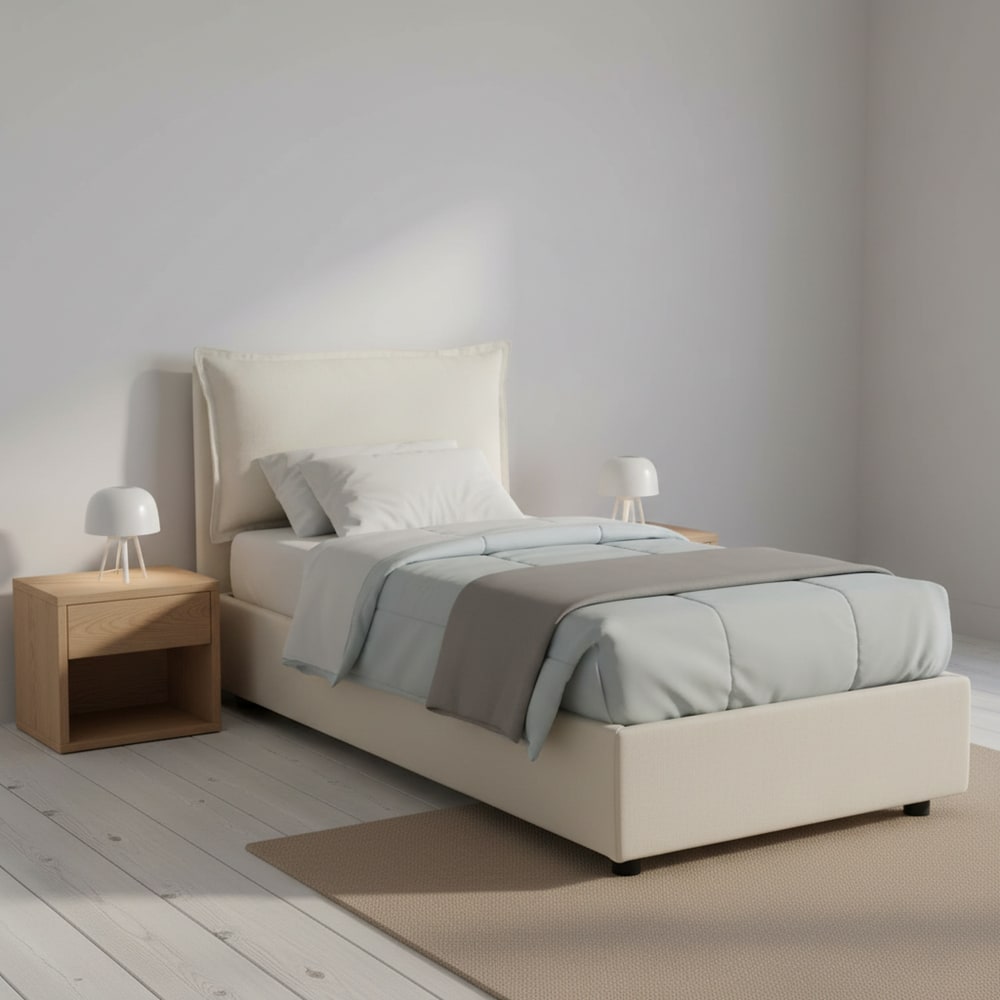 Lit simple en tissu beige 80x190 cm - Maisons du Monde