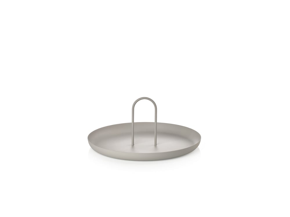 Plateau avec poignée en acier laqué gris chaud Plateau avec poignée en acier laqué gris chaud