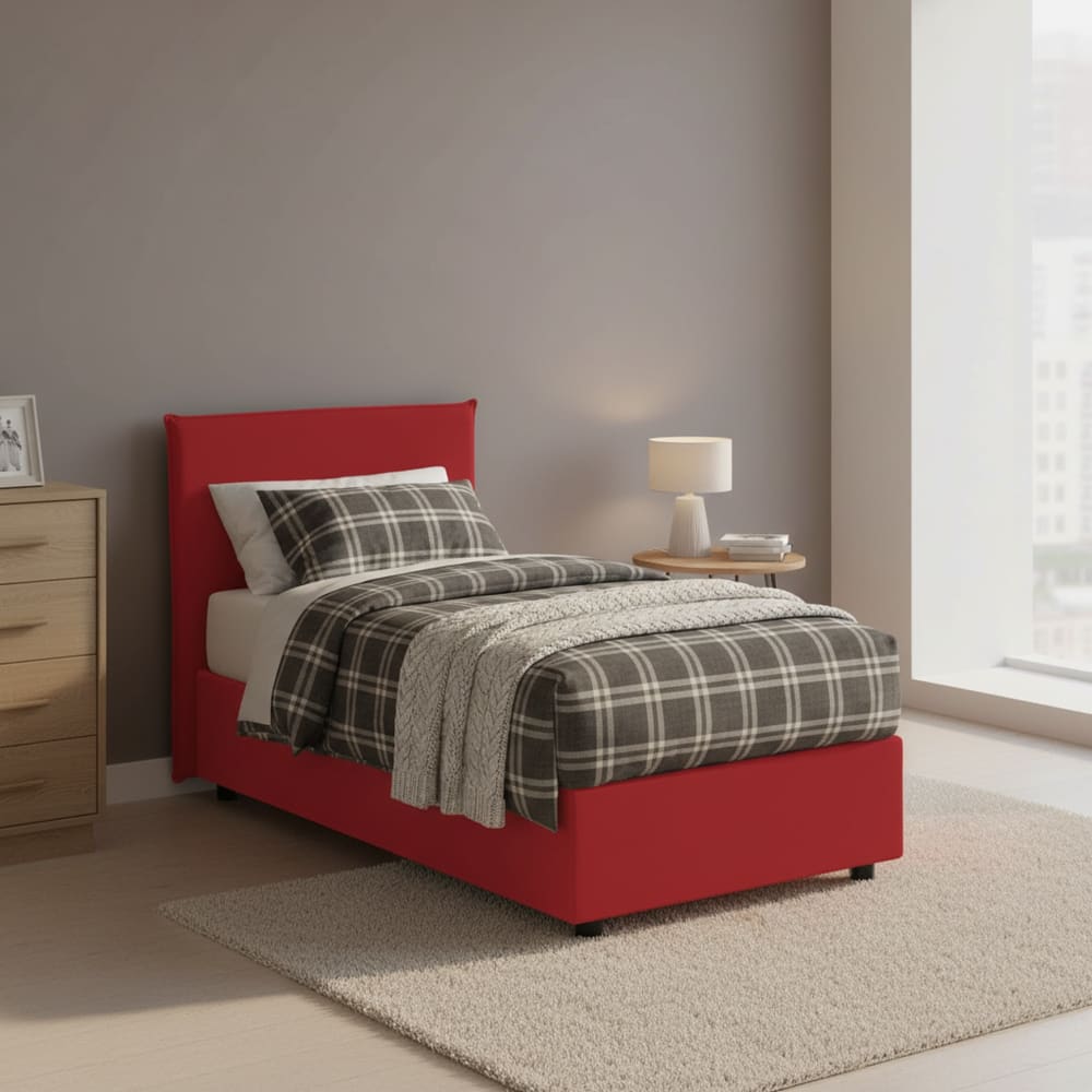 Lit simple en tissu rouge 80x190 cm - Maisons du Monde