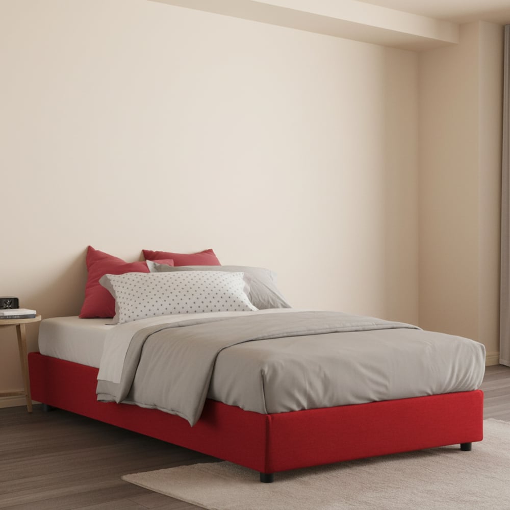 Lit demi-carré en tissu rouge 120x190 cm - Maisons du Monde
