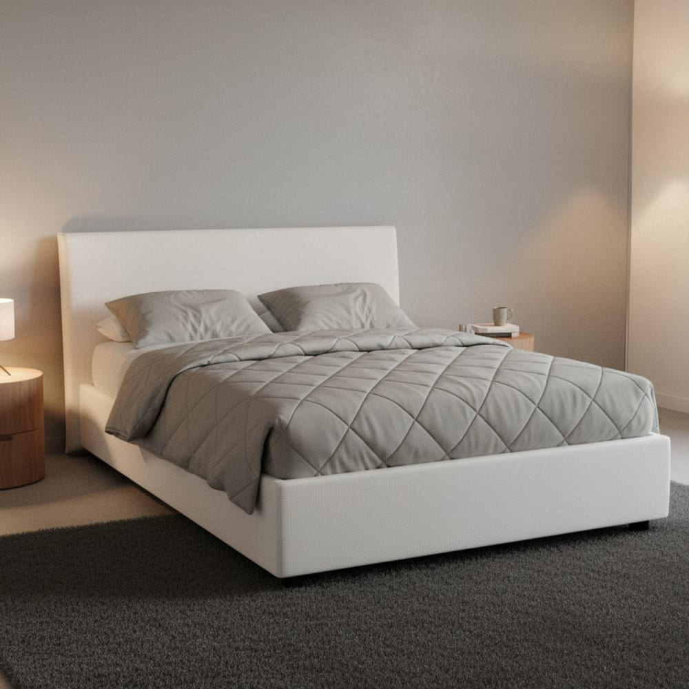 Lit demi-carré en tissu blanc 120x190 cm - Maisons du Monde