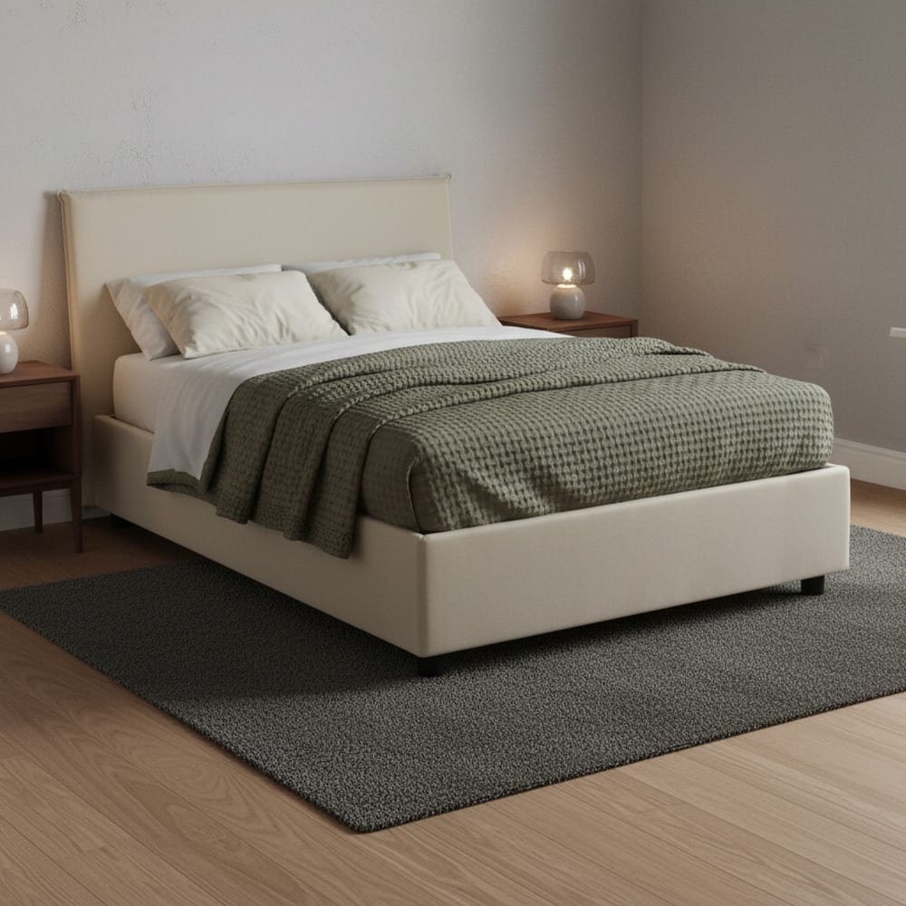 Lit demi-carré en tissu beige 120x190 cm - Maisons du Monde
