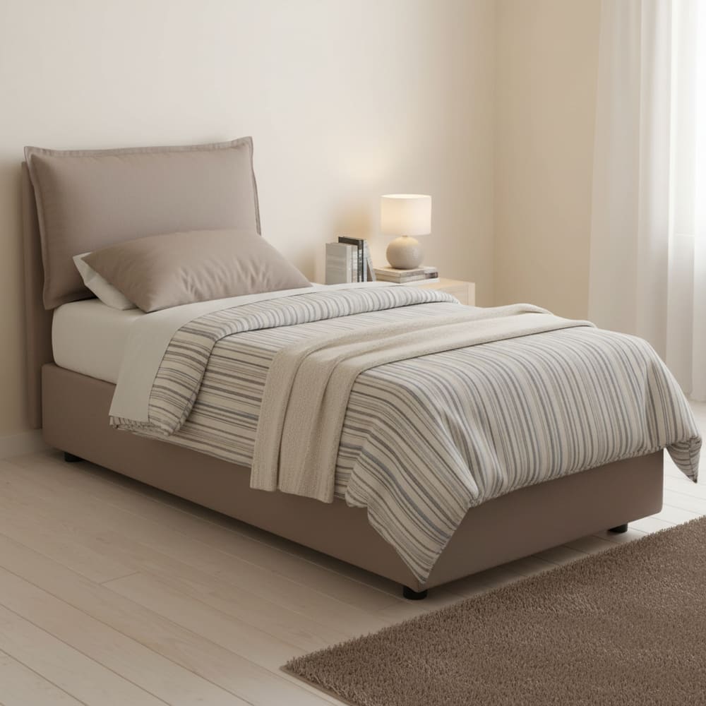 Lit simple en tissu tourterelle 80x190 cm - Maisons du Monde