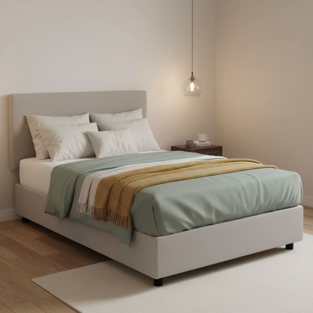 Lit demi-carré en tissu blanc 120x190 cm - Maisons du Monde