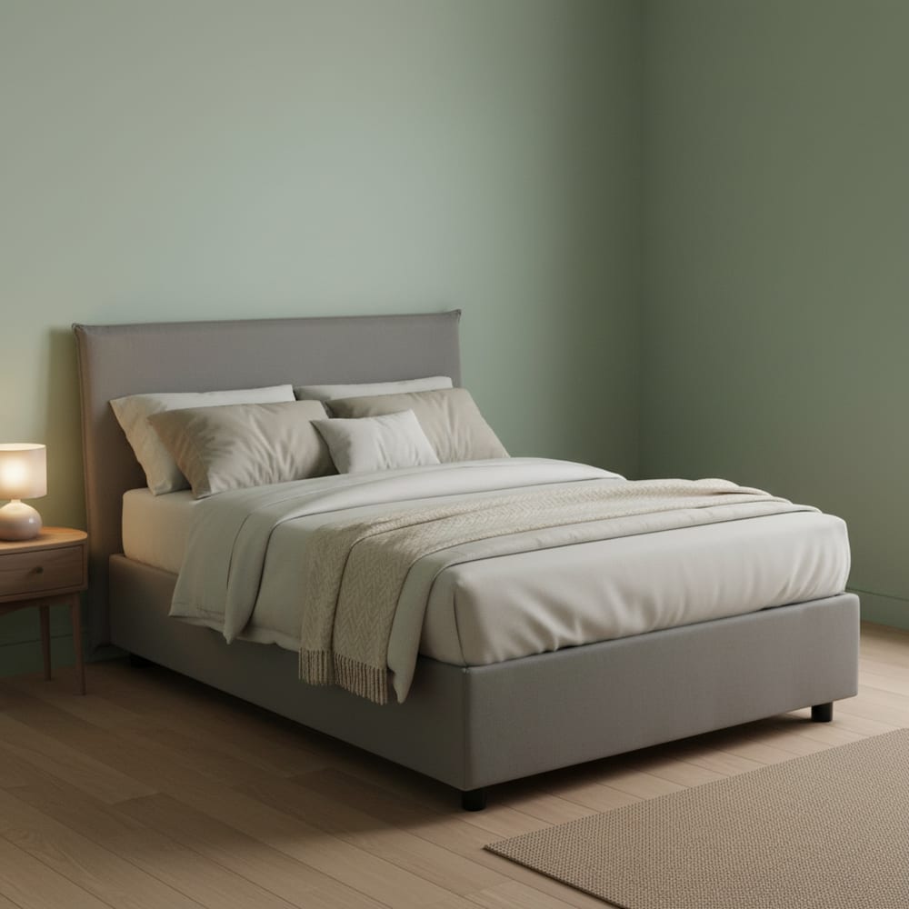 Lit demi-carré en tissu gris 120x190 cm - Maisons du Monde